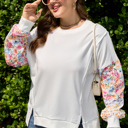 White XXXXL Amelia Floral Patchwork Sleeve Plus Sweatshirt