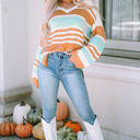  Amelia Stripe Long Sleeve Split Sweater