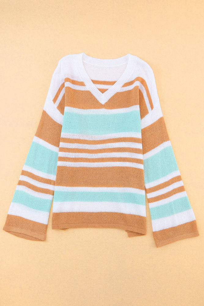 Amelia Stripe Long Sleeve Split Sweater