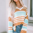  Amelia Stripe Long Sleeve Split Sweater