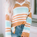 Multicolored Large Amelia Stripe Long Sleeve Split Sweater