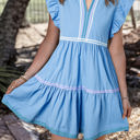 Blue Large Amelie Flutter Sleeve V Neck Tiered Dress