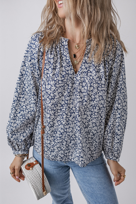 Amelie Notched Puff Sleeve Blouse