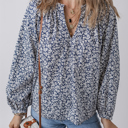 Blue Large Amelie Notched Puff Sleeve Blouse
