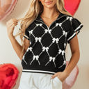  Amina Preppy Bow Zipped Collar Sweater