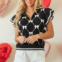  Amina Preppy Bow Zipped Collar Sweater