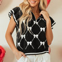  Amina Preppy Bow Zipped Collar Sweater