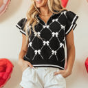  Amina Preppy Bow Zipped Collar Sweater