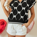  Amina Preppy Bow Zipped Collar Sweater