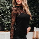  Amira Lace Crochet Mesh Slim Fit Long Sleeve Top