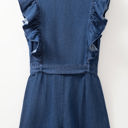  Amora Denim Ruffled Zipped Front Belted Romper