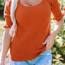  Amoura Textured Knit Bubble Sleeve Square Neck Top