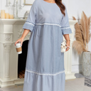 Sky Blue Stripe 3X Amy Patchwork Shift Long PLUS Dress