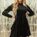  Amy Velvet High Neck Tiered Ruffle Dress