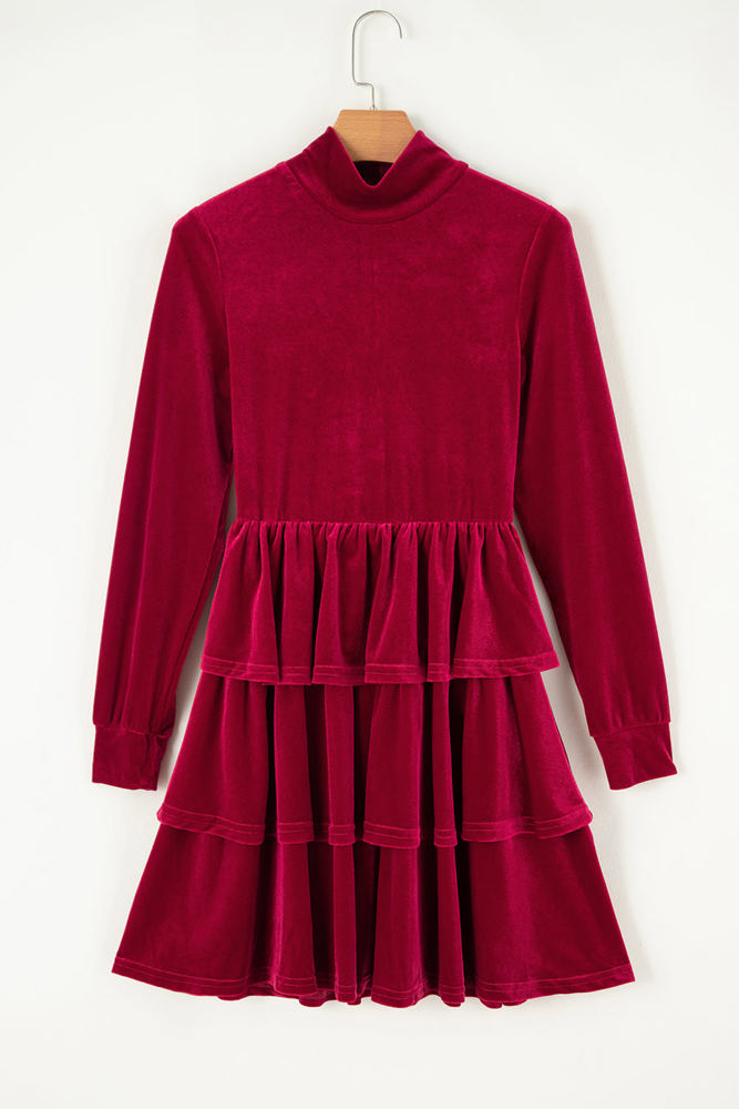 Amy Velvet High Neck Tiered Ruffle Dress