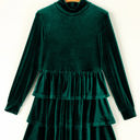 Evergreen Medium Amy Velvet High Neck Tiered Ruffle Dress