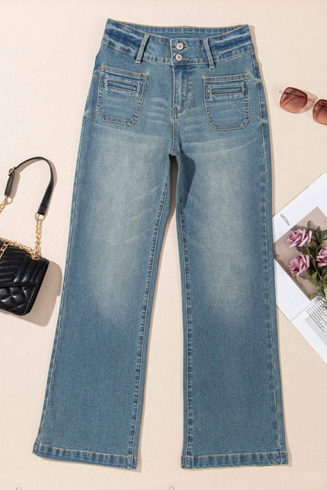 Amyra Double Button Patch Pocket Flare Leg Jeans