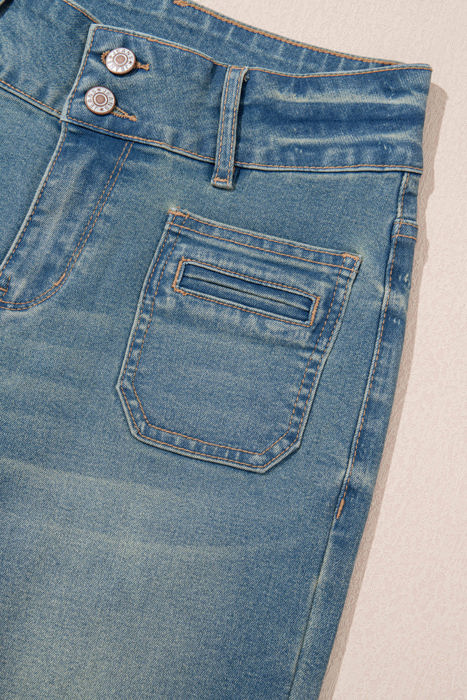 Amyra Double Button Patch Pocket Flare Leg Jeans