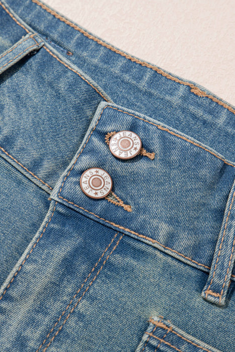 Amyra Double Button Patch Pocket Flare Leg Jeans
