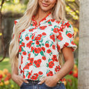 Red XL Amyra Floral  Puff Sleeve Blouse