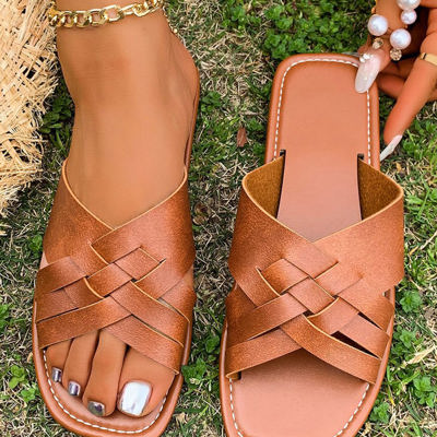 Ana Crossed Woven Flat Slippers
