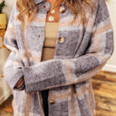  Ana Fuzzy Plaid Collared Button Up Cardigan