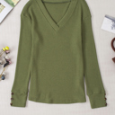 Jungle Green Large Anahi Textured Knit Cuffs Long Sleeve Top