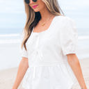  Anaiah Bow Knot Puff Sleeve Peplum Top