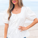  Anaiah Bow Knot Puff Sleeve Peplum Top