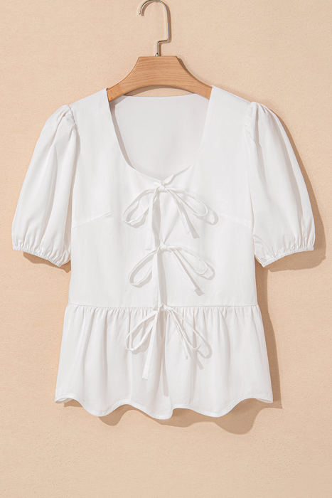Anaiah Bow Knot Puff Sleeve Peplum Top