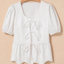  Anaiah Bow Knot Puff Sleeve Peplum Top