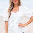 White XL Anaiah Bow Knot Puff Sleeve Peplum Top
