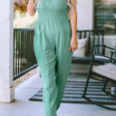  Analia Shirred High Waist Sleeveless V Neck Jumpsuit