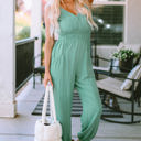  Analia Shirred High Waist Sleeveless V Neck Jumpsuit