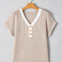  Anaya Stripe Buttoned Front V Neck Knitted Top