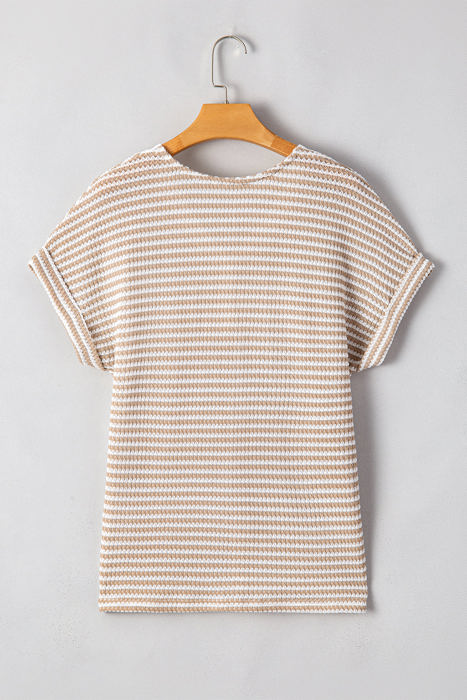 Anaya Stripe Buttoned Front V Neck Knitted Top