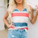  Angel Striped Color Block Notched Neck Tank Top