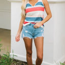  Angel Striped Color Block Notched Neck Tank Top