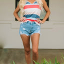  Angel Striped Color Block Notched Neck Tank Top