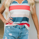 Multicolored XL Angel Striped Color Block Notched Neck Tank Top