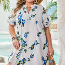 White XXXXL Angela Plus Size Floral V Neck Dress
