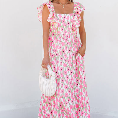 Angelica Floral Ruffled Strap Maxi Dress