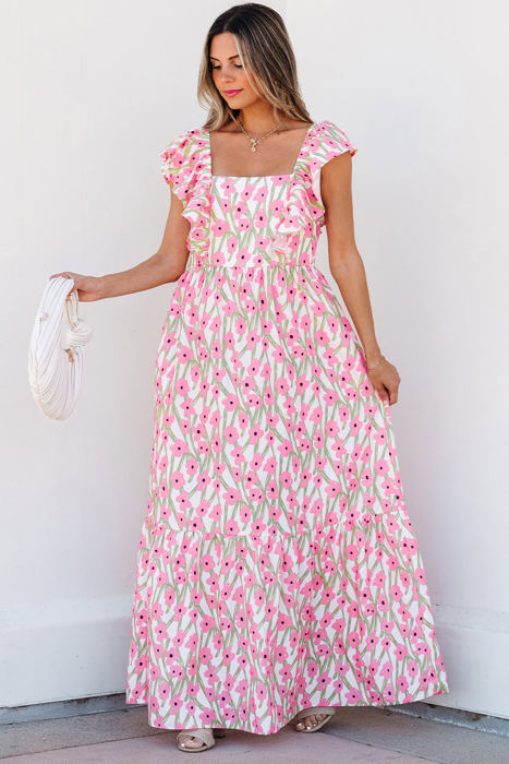 Angelica Floral Ruffled Strap Maxi Dress