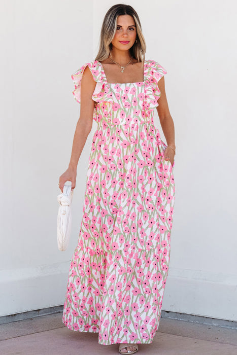 Angelica Floral Ruffled Strap Maxi Dress