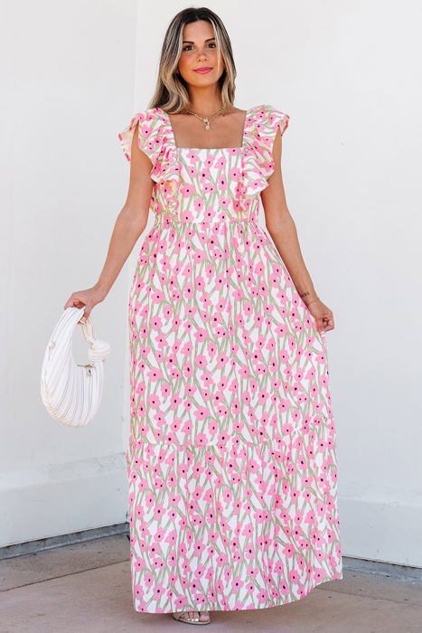 Angelica Floral Ruffled Strap Maxi Dress