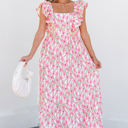  Angelica Floral Ruffled Strap Maxi Dress