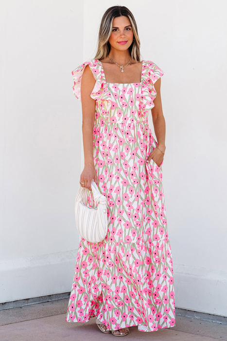 Angelica Floral Ruffled Strap Maxi Dress