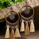 Beige Angie Boho Tasseled Dangle Earrings