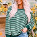  Angie Stripe Loose Drop Shoulder Long Sleeve Top