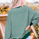  Angie Stripe Loose Drop Shoulder Long Sleeve Top